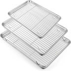 TeamFar Baking Sheet with Rack Set (3 Pans + 3 Racks), 17.6/16/12.5 Inch Stainless Steel Cookie Sheets Baking Pans Trays and Cooling Racks for Cooking Roasting, Non-Toxic & Heavy Duty, Dishwasher Safe