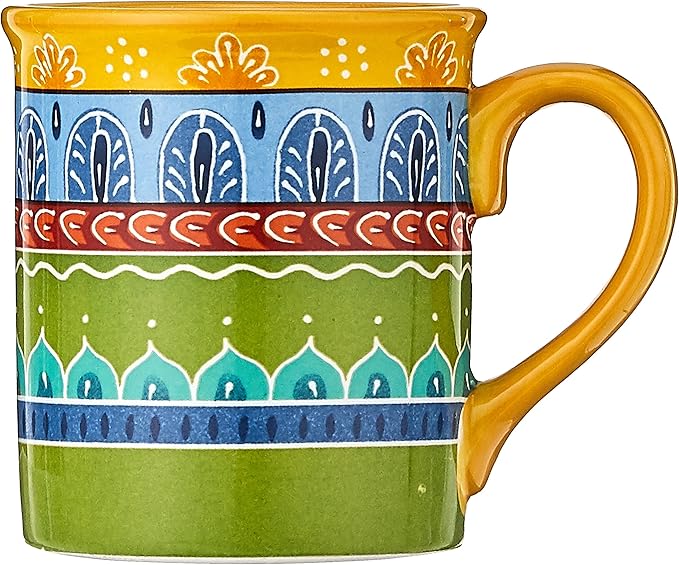 Valencia Mugs Set of 4 – 16 oz Colorful Ceramic Coffee Cups with Bold Multicolor Patterns, Microwave & Dishwasher Safe, Boho Kitchen Drinkware for Tea, Cocoa & More