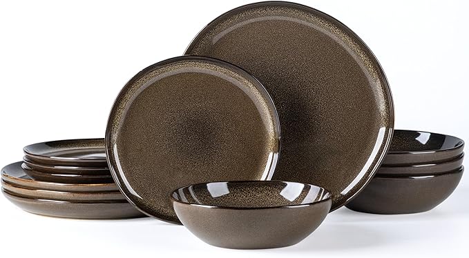 AmorArc Ceramic Dinnerware Sets,Handmade Reactive Glaze Stoneware Plates and Bowls Sets,Highly Scratch Resistant | Dishwasher & Microwave Safe Dishes Set,Service for 4 (12pc)