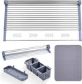 Havenity™ Expandable Roll Up Dish Drying Rack with Drying Mat - Adjustable Up to 22.75" with 2 Free Attachments & 2 Removable Baskets, 304 Stainless Steel Over The Sink Dish Drying Rack Cover Kitchen