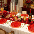 Rubtlamp 350 Pcs Plastic Dinnerware Set (50 Guests), Red And Gold Plastic Plates, Hammered Party Plates Set Include Dinner Plates, Dessert Plates, Cups, Cutlery Set And Napkins for Wedding And Party