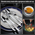 Hammered Silverware Set, PUREAIN 30 Pieces Silverware Set for 6, Stainless Steel Flatware Set for Home, Kitchen, Restaurant and Hotel, Mirror Polished Cutlery Set, Dishwasher Safe