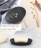 Luxspire Soap Dish, Resin Soap Tray Soap Holder Container Box, Oval Bar Soap Plate Case, Sponge Dish Scrubbers Tray Holder for Bathroom Vanity Shower Kitchen Sink Counter Top, Gravel Black