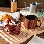 GBhome 6 OZ Stackable Coffee Mugs, Ceramic Coffee Mugs with Texture Patterns for Man,Woman,Dad,Mom, Modern Coffee Cups Set of 4 for Espresso/Cappuccino/Cocoa. Dishwasher&Microwave Safe,Red