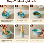 Matcha Whisk Set, Ceramic Matcha Kit Desert Style, Matcha Whisk and Bowl, Bamboo Scoop and Rest, Sifter and Tea Towel, 7 Pcs Gifts for Matcha Lover - Mint Green