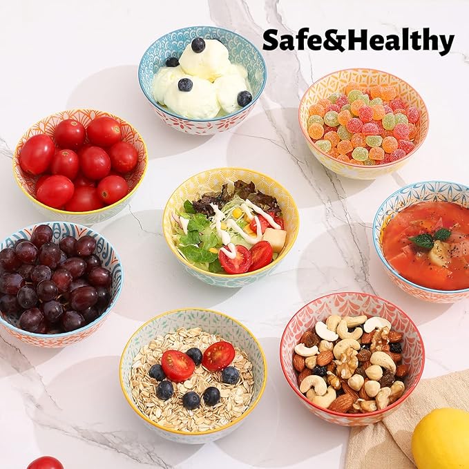 Ceramic Bowls, 10 Oz Small Bowl, Set of 8 Ice Cream Bowls, Dessert Bowl for Salsa, Rice, Sauce, Side Dishes, Snack, Condiment, 4.75 Inch-Microwave Dishwasher Safe