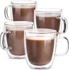 BTaT- Double Walled Glass Coffee Mugs, 12 oz, Set of 4, Glass Coffee Cups with Handle, Insulated Clear Coffee Mug for Hot Beverages, Cappuccino, Latte, Tea, Americano, Microwave & Freezer Safe