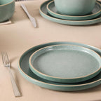 Earth & Clay Amber 12-Piece Dinnerware Set Stoneware, Dishwasher and Microwave Safe Plates and Bowls Set, Dish Set for 4, Green