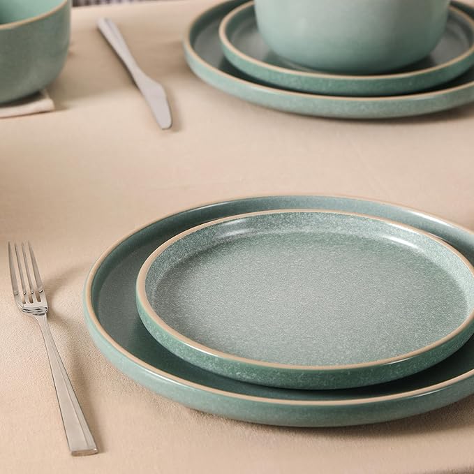 Earth & Clay Amber 12-Piece Dinnerware Set Stoneware, Dishwasher and Microwave Safe Plates and Bowls Set, Dish Set for 4, Green