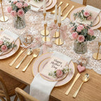 WDF Partyware 350PCS Pink Disposable Plates - Pink Plastic Plates 50Guests Plastic Dinnerware Sets with Rolled Napkins for Wedding/Birthday/Baby shower/Mother's Day