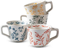 Ceramic Mugs 11 oz Unique Luxurious Cups Set of 4, Mug for Coffee Milk Latte Cappuccino Tea, Office Home Dishwasher Microwave Freezer Safe Stoneware Handmade Minimalist Mixed Cup