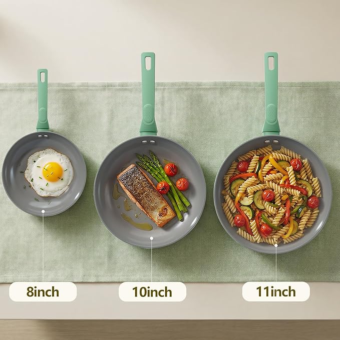 Non Stick Frying Pan Skillet,Egg Pan,Green Omelet Pan,PFOA Free,10 Inch Ceramic frying pan,Induction with all cooktops,non-slip grip.