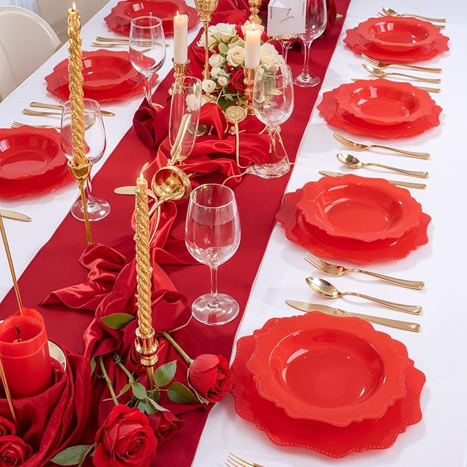 COLOSUS Red Christmas Plastic Party Bowls (60 Pack) 12 Oz Disposable Soup/Salad Bowl, Fancy Shatterproof Dinnerware for Catering, Holidays, Weddings, and Everyday Use,Easter Day