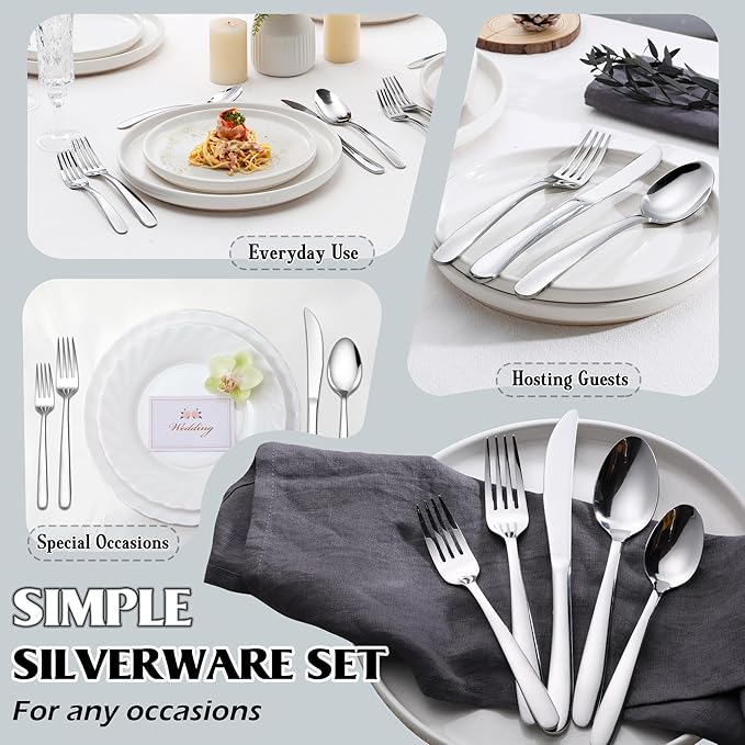 E-far Heavy Duty Silverware Set for 2, 10-Piece Stainless Steel Flatware Cutlery Set, Mirror Polished & Dishwasher Safe - Includes Spoons and Forks Knives Ideal for Home Kitchen