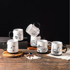 AmorArc Large Coffee Mugs Set of 6, 18oz Ceramic Coffee Cups with Sea Life Textured Patterns for Tea Latte Cocoa. Easy to Hold&Clean, Dishwasher&Microwave Safe, Matte