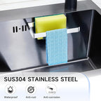 Sponge Holder for Kitchen Sink, Adhesive Dishcloth Holder, Dish Sponge Kitchen Sink Caddy 2 In 1, Metal Dishcloth Racks Sink for Dishcloths, Sponges, Brushes and Glove (Sliver)