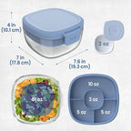 Bentgo Glass Salad Container - 7.6-Cup Salad Bowl with Airtight Lid, Leak-Proof Sauce Container, 4-Compartment Bento Tray & Reusable Fork - BPA-Free for Meal Prep, Office & More (Light Blue)