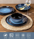 LERATIO Ceramic Dinnerware Sets with Pasta Bowls for 4,Reactive Glaze Plates and Bowls Sets,Oven &Microwave & Dishwasher Safe,Light Weight & Scratch Resistant Dishes Sets-Service for 4 (16pcs)-BLUE