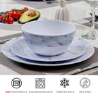 TP 12-Piece Melamine Dinnerware Sets, Plates and Bowls Dishes Set for 4, Break-Resistant & Non-Microwavable, Lightweight Dinner Plates, Marble Pattern