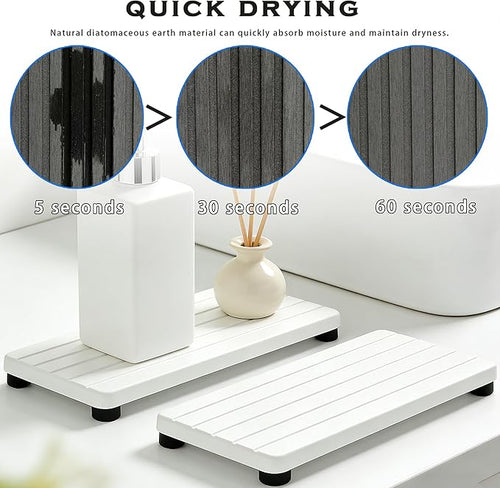 2PCS Stone Drying Tray, Water Absorbing Stone Tray for Sinks, Neat Diatomite Sink Trays, Fast Drying Kitchen Sponge Hand Soap Holder, Instant Dry Sink Coasters Used for Bathroom Counter -White
