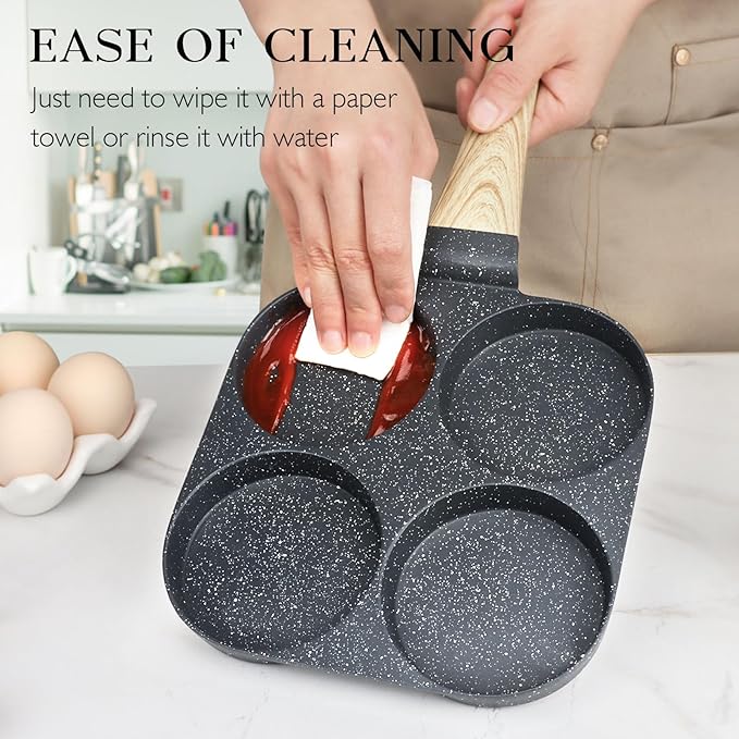GiPP Non Stick Egg Pan, 4-Cup Granite Omelette Pan Skillet for Breakfast, Pancake Pan with Heat-Resistant Handle, Compatible with All Stovetops, Easy to Clean, PFOA Free, Grey