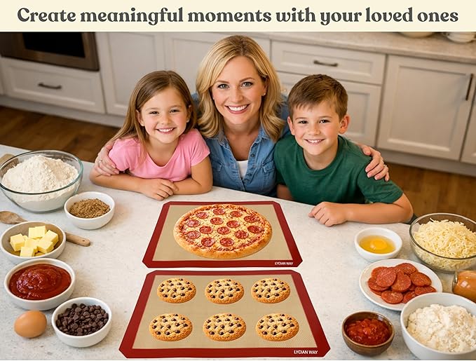 Silicone Baking Mats Set of 2, Half Sheet Nonstick Reusable Baking Sheet Liners for Cookies, Macarons, Bread, Pizza, Pastry, Red