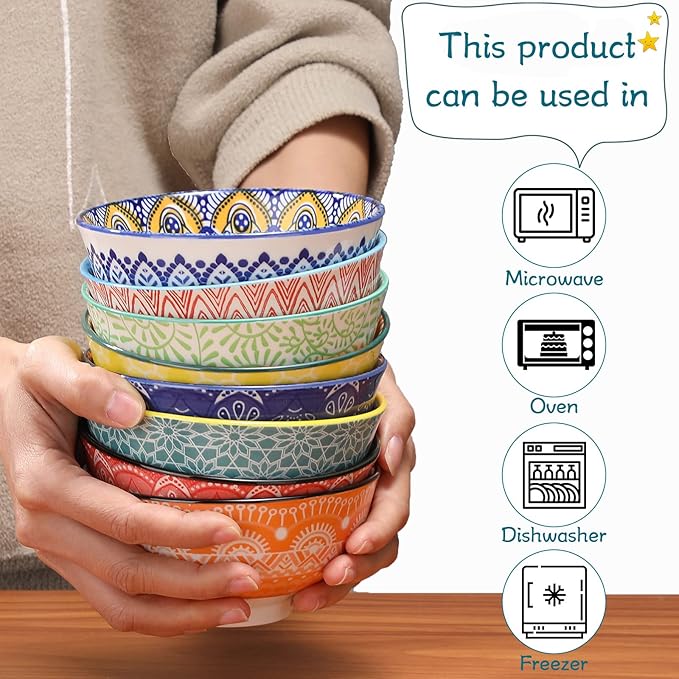 8 Pcs Colorful Ceramic Bowl Set 10 oz 4.75'' Porcelain Kitchen Soup Cereal Serving Bowls for Ramen Rice Dessert Snack Salad Ice Cream Pasta Oatmeal Microwave and Dishwasher Safe(Vintage)
