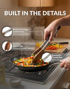 Boxiki Kitchen 9 Inch Tongs for Cooking with Wooden Tips - Nonstick Kitchen Tongs for Serving Food, Grilling, Cooking, BBQ and Tossing Salad - Made of Natural Walnut Wood