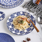 Selamica 30-Pieces Ceramic Dinnerware Sets for 6, Scratch Resistant Plates and Bowls Sets, Microwave and Dishwasher Safe, Vintage Blue A