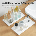 2PCS 10"x 5" Large Bathroom Sink Vanity Trays, Water Absorbing Diatomite Stone Quick Drying Mat for Kitchen Counter, Dish Rack Dispensers Sponge Holder Caddy Organizer, Marble White, 10"x 5"