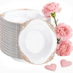100PCS Rose Gold Plastic Bowls - 12 oz Disposable Salad Bowls - Heavy Duty Disposable Soup Bowl - Fancy Plastic Ice Cream Bowl for Weddings Parties Catering Picnics Mother‘s Day