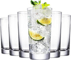 Drinking Glasses Set of 6, 13.5oz Highball Glass Cups with Heavy Base, Water Glasses for Kitchen and Dining, Lead-free Glassware Tumblers for Juice, Iced Coffee, Cocktails, Dishwasher Safe