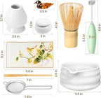 Matcha Whisk Set and Bowl, Matcha Making Kit Whisk, Bowl With Spout, Powder Starter Sifter, Ceramic Whisk Holder, Spoon Japanese Tea Tools For Ceremony Gift (White, 9 Pack)