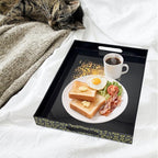 Serving Tray with Handles, 15.7 * 11.8 inches, Plastic Ottoman Tray with Exquisite Paintings, Trays for Coffee Table