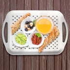 Large Non Slip Serving Tray with Handles, Silicone Gripping Nubs Lap Food Trays for Eating, Dishwasher Safe Serve for Dinner Snack Fruit Dessert Breakfast Beverage, Rectangular, Set of 2, White