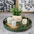 Round Serving Tray with Handles - Large Round Ottoman Tray Coffee Table Tray,Plastic Decorative Trays for Coffee Table,Boho Ottoman Trays for Living Room