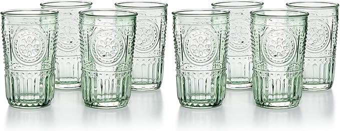 Bormioli Rocco Romantic Set Of 4 Cooler Glasses, 16 Oz. Colored Crystal Glass, Pastel Green, Made In Italy. (Pack of 2)
