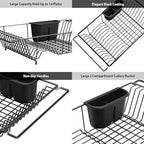 Simple Houseware Large Over Sink Counter Top Stainless Steel Dish Drainer Drying Rack with Utensil Holder, Black