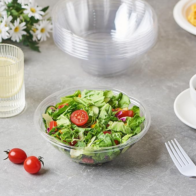 Jaluxing [24 oz. 150 Sets Clear Plastic Salad Bowls with Airtight Lids Disposable To Go Mixing Containers Serving for Fruit, Quinoa, Lunch and Meal Prep