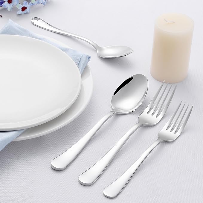 E-far Heavy Duty Silverware Set for 4, 20-Piece Stainless Steel Flatware Cutlery Set, Thick Metal Eating Utensils Including Forks and Spoons Knife, Heavy Weight & Mirror Finish, Dishwasher Safe