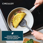 Circulon Halo with LaserDefense Ceramic Nonstick 2-Piece Skillet Set/Frying Pans, Made without PFAS, Compatible with All Stovetops, Dishwasher and Oven Safe, 8 Inch and 10 Inch Fry Pans - Pearl White