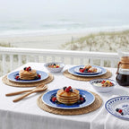 Blue Melamine Dinnerware Sets,12-Piece Plates and Bowls Set for 4,Coastal Farmhouse Style Dish Sets,Chip Resistant & Dishwasher Safe,Dark Indigo Vintage Pattern for Outdoor Patio Everyday Use