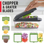 Mueller Pro-Series 10-in-1, 8 Blade Vegetable Chopper, Onion Mincer, Cutter, Dicer, Egg Slicer with Container, French Fry Cutter Potato Slicer, Home Essentials, Salad Chopper,Gray/Green