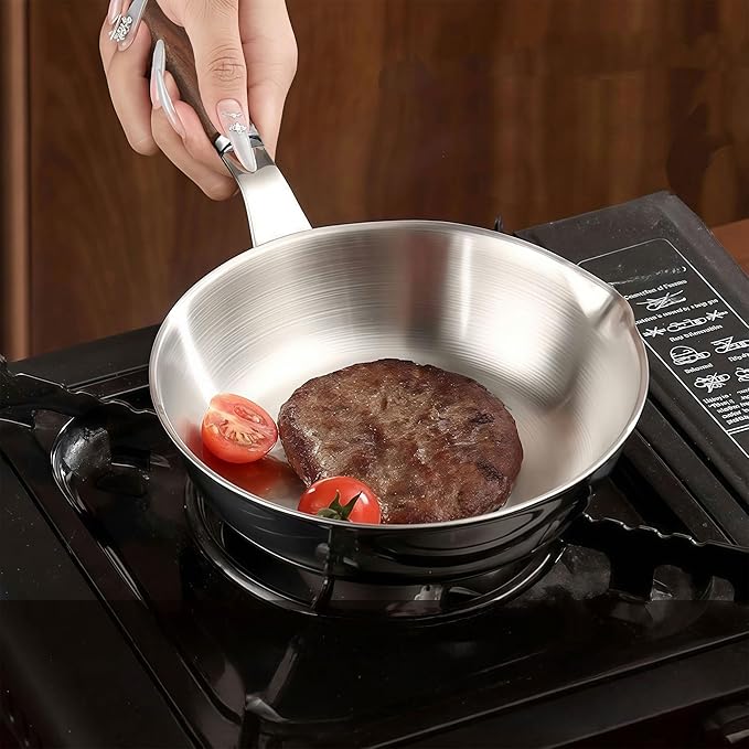 IMEEA 5.5-Inch Egg Pan Omelet Pan SUS304 Stainless Steel Mini Sauce Pan with Wooden Handle