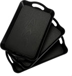 Cedilis 3 Pack Black Serving Trays with Handles,16 x 11IN Rectangular Non Skid Multi-Purpose Plastic OttomanTray for Restaurant, Parties, Coffee Table, Kitchen