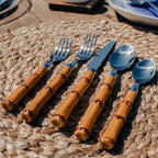 Cambridge Silverware Set, Plastic Bamboo-Shaped Handle 20-Piece Flatware Set, 18/0 Stainless Steel, Service For 4, Dishwasher Safe, Knife Spoons and Forks sets, Plastic Handles (Silver, 20 Piece)