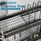 LIVOD Over The Sink Dish Drying Rack,3 Tier Adjustable Length Full Stainless Steel Large Storage Kitchen Dish Rack,for Kitchen Counter Expandable Multifunctional Organizers,Silver (25.5'' to 37.6'')