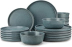 vancasso ZERMATT Plates and Bowls Sets for 6, 18 Pieces Stoneware Dinnerware Set for Kitchen, Chip Resistant Reactive Glaze Dishes Set for 6, Dishwasher & Microwave Safe, Blue