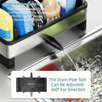 304 Stainless Steel Sink Caddy with Auto-Drain, Rustproof Kitchen Sink Organizer, Sponge Holder with Removable Brush & Towel Rack, Countertop Storage for Soap Dispenser, Kitchen Accessories, Black