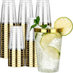 RACETOP 200 Pack 12oz Gold Rimmed Plastic Cups, Heavy Duty Disposable Glasses, Elegant Disposable Hard Cups for Party, Thanksgiving, Wine Taesting, Birthday and Christmas.